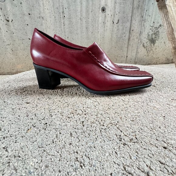 FRANCO SARTO WOMEN'S 5.5 RED CHUNKY HEELED LOAFERS SQUARE TOE COMFORT SHOE - Picture 1 of 14